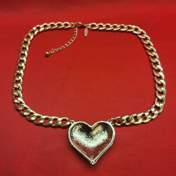 Natasha Gold Plated Micro Pave Heart Cuban Link Necklace - Picture 9 of 12